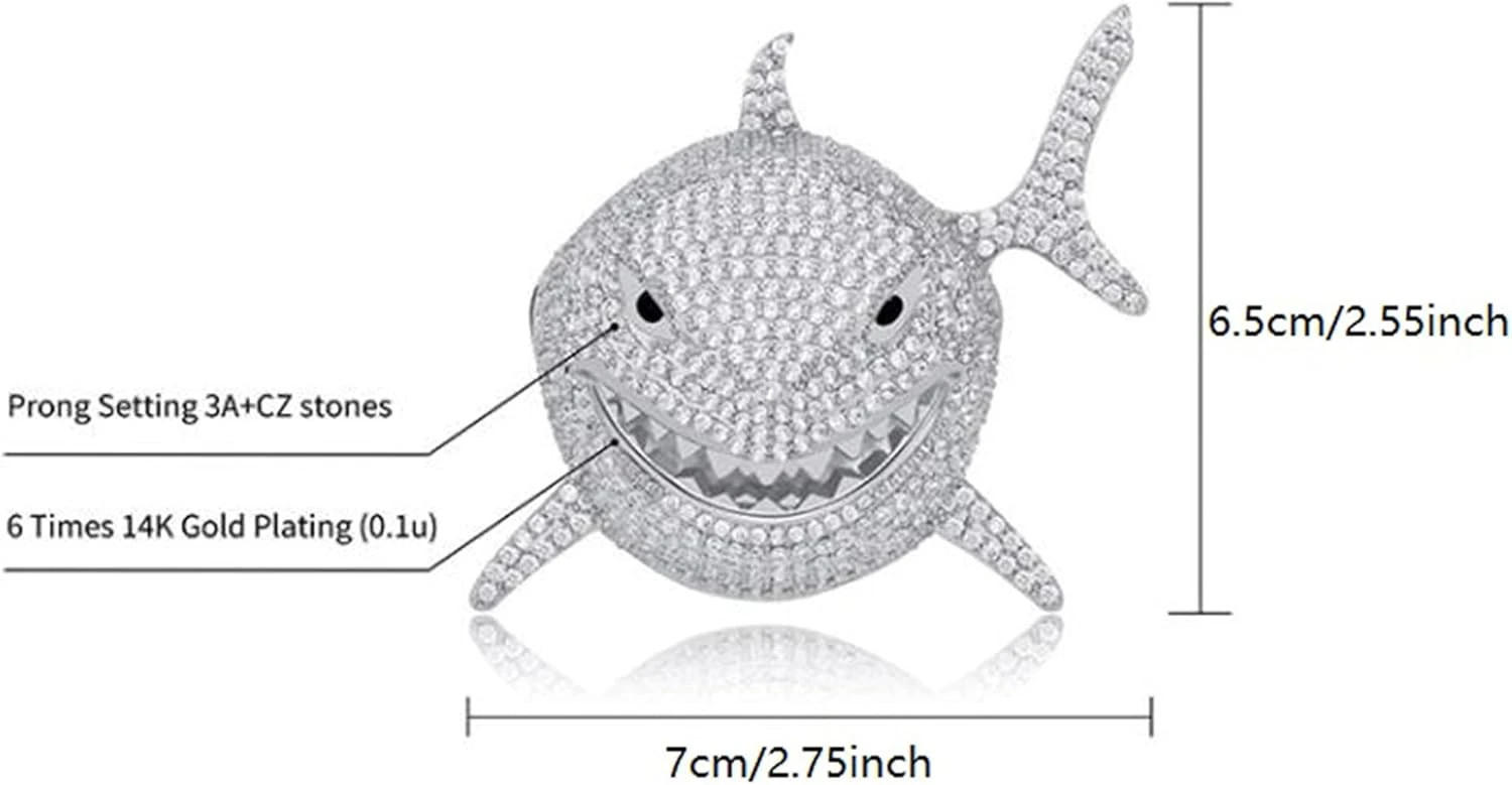 Xikui Diamond Necklace Chain, 18K Gold Plated Hip Hop Shark Pendant With Cuban Chain Width 13MM Length 19.7in(50cm) For Men/Women, Ice Out Chain, Holidays (Halloween, Christmas..) Gifts 6 Xikui Diamond Necklace Chain, 18K Gold Plated Hip Hop Shark Pendant With Cuban Chain Width 13MM Length 19.7in(50cm) For Men/Women, Ice Out Chain, Holidays (Halloween, Christmas..) Gifts - Image 4