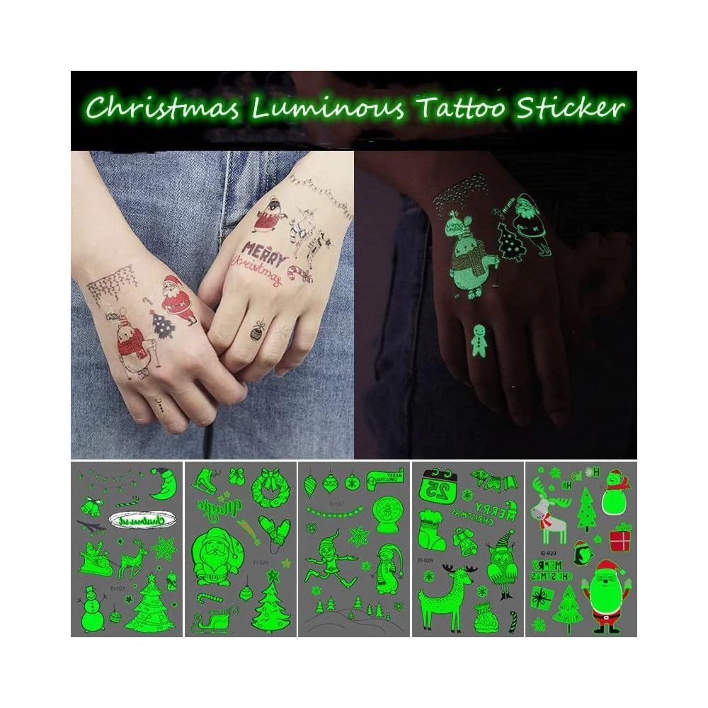 Stampcolour Christmas Realistic Printable Temporary Luminous Tattoo Paper INKJET Printer,8.5''x11'' 5 Sheets Waterproof Glow Tattoos Sticker Skin Cartoon Kids Tattoos Summer Party Themed Tattoo 6 Stampcolour Christmas Realistic Printable Temporary Luminous Tattoo Paper INKJET Printer,8.5''x11'' 5 Sheets Waterproof Glow Tattoos Sticker Skin Cartoon Kids Tattoos Summer Party Themed Tattoo - Image 4