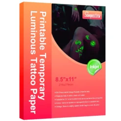 Stampcolour Christmas Realistic Printable Temporary Luminous Tattoo Paper INKJET Printer,8.5''x11'' 5 Sheets Waterproof Glow Tattoos Sticker Skin Cartoon Kids Tattoos Summer Party Themed Tattoo