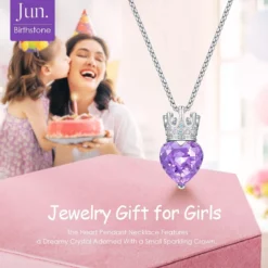 CDE Princess Queen Crown Necklace For Girls Women Love Heart Pendant Necklaces With Birthstone Crystal, Christmas Valentine’s Day Birthday Party Jewelry Gifts For Daughter Granddaughter Niece Teen Girl -Xmas Mart Sales 61AcofMKMsL. AC UL1200