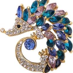Rhinestone Hedgehog Animal Brooch Pin For Women Girls Unisex Gold Plated Fashion Blue Crystal Brooches Lapel Pins Cute Dress Accessories Easter Birthday Christmas Jewelry Gift