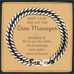 GENERIC Badass Case Manager Gifts, Case Manager Cuban Link Chain Bracelet, Keepsake Gifts For Case Manager, Message Card Birthday Christmas Gifts For Coworkers Keep Calm And Let The Case Manager Handle It