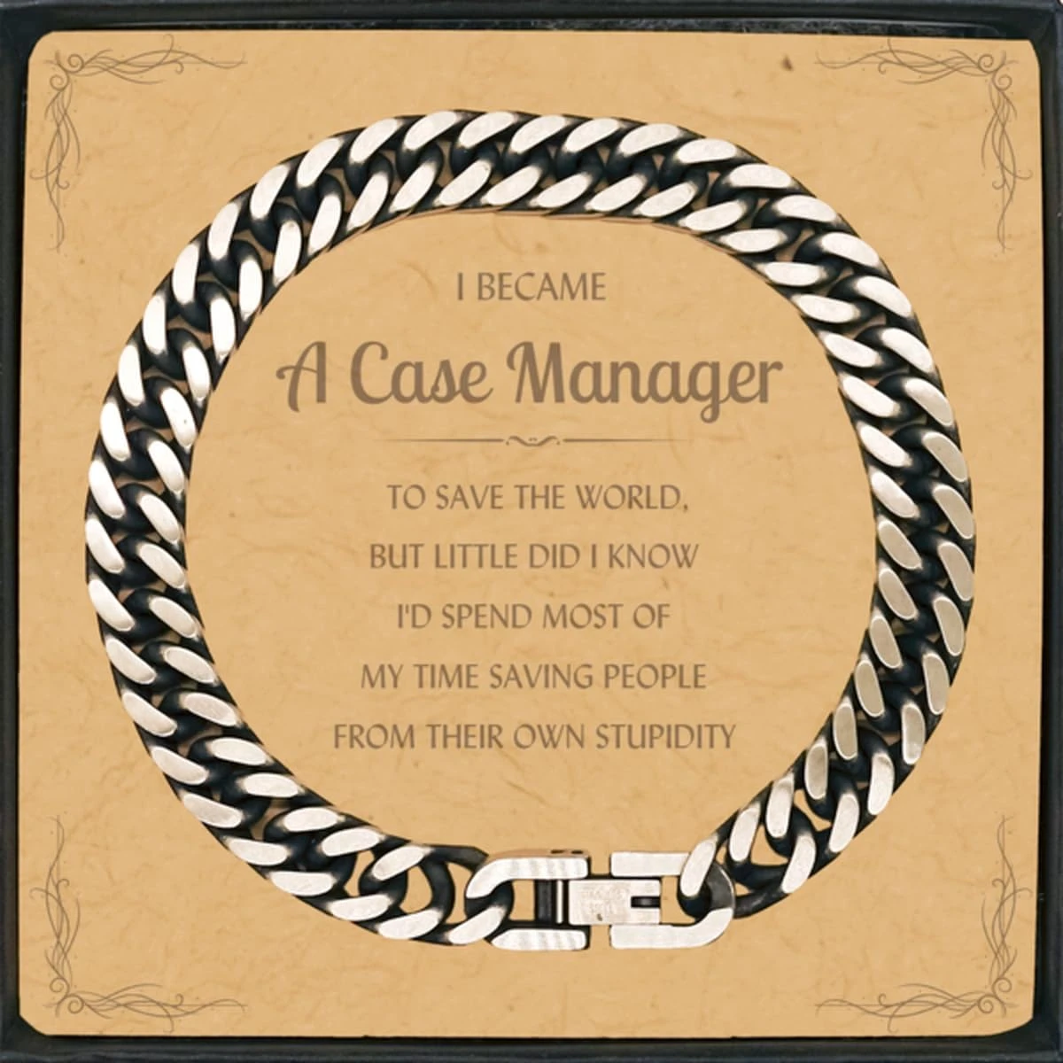 GENERIC Case Manager Cuban Link Chain Bracelet Gifts For Case Manager Sarcastic Gifts For Case Manager Message Card, Birthday Christmas Gifts For Coworkers I Became Case Manager To Save The World, But Little 3 GENERIC Case Manager Cuban Link Chain Bracelet Gifts For Case Manager Sarcastic Gifts For Case Manager Message Card, Birthday Christmas Gifts For Coworkers I Became Case Manager To Save The World, But Little