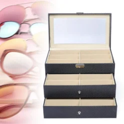 3 Layers Carbon Fiber Sunglasses Storage Box 18 Grids Eyewear Display Holder With Transparent Glass Cover On Top Eyeglasses Organizer Case Drawer Lockable Case Ideas For Halloween And Christmas Gifts -Xmas Mart Sales 61FlH9EZDkL. AC UL1000