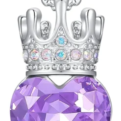 CDE Princess Queen Crown Necklace For Girls Women Love Heart Pendant Necklaces With Birthstone Crystal, Christmas Valentine’s Day Birthday Party Jewelry Gifts For Daughter Granddaughter Niece Teen Girl