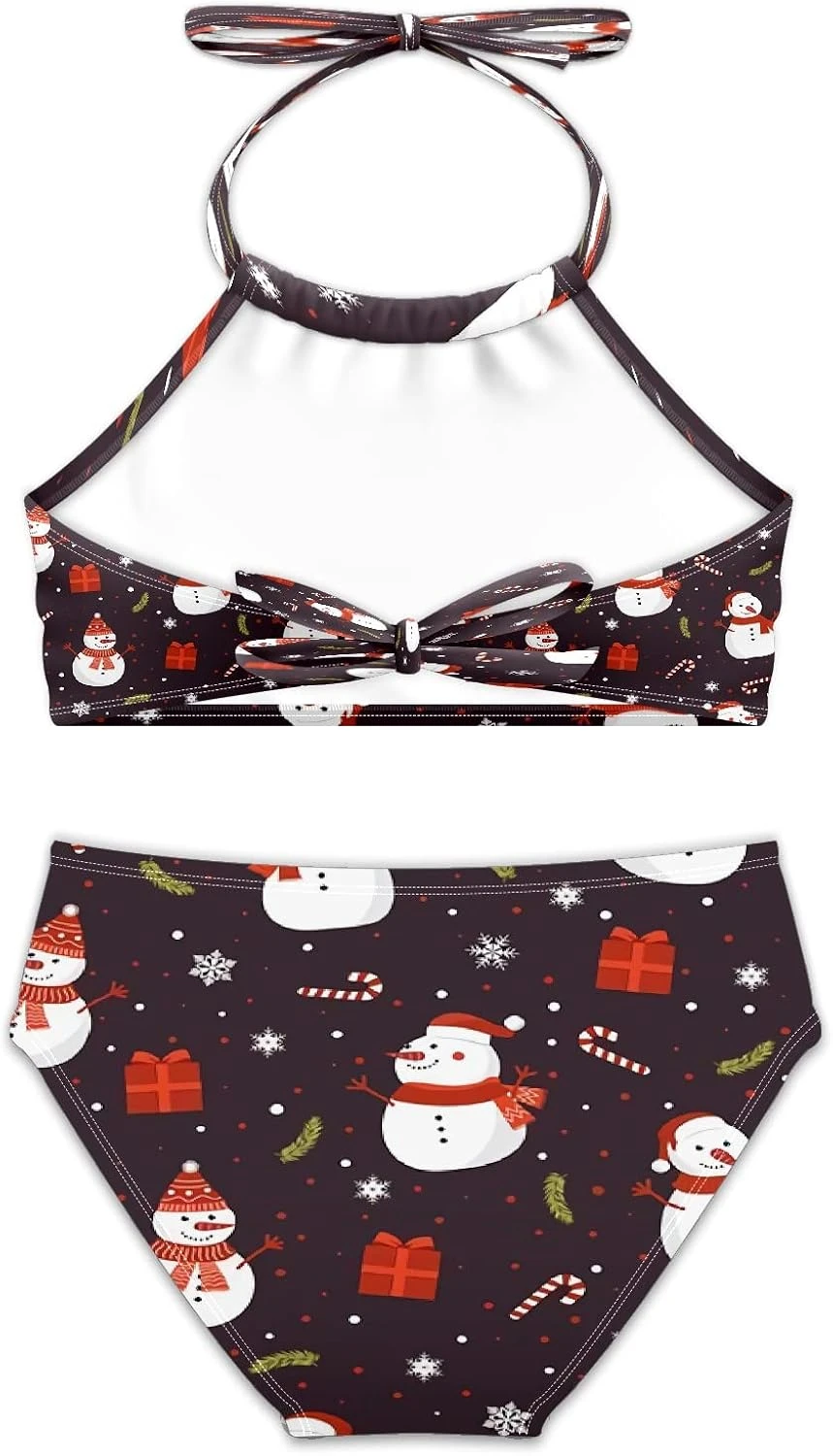 Girls Swimsuit Christmas Snowman Two Pieces Bikini Set 4 Girls Swimsuit Christmas Snowman Two Pieces Bikini Set - Image 2