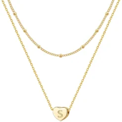 Momlovu Heart Initial Necklaces For Women Girls-14K Gold Layered Tiny Initial Letter Necklaces For Girls, Valentines Day, Birthday Gift, Christmas Gift Jewelry Gifts For Girls Her