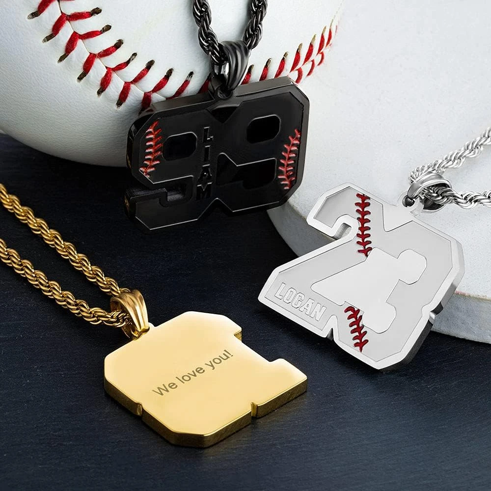 Custom Number Necklace For Men Athletes Stainless Steel Personalized Back Engraved/Name Baseball Pendant Necklace For Son Baseball Chain Charm Sport Softball Team Inspiration Jewelry Christmas Gifts 5 Custom Number Necklace For Men Athletes Stainless Steel Personalized Back Engraved/Name Baseball Pendant Necklace For Son Baseball Chain Charm Sport Softball Team Inspiration Jewelry Christmas Gifts - Image 3