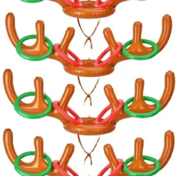 KOSIMI 4 Set Inflatable Reindeer Antlers Ring Throw Game Christmas Party Games Ring Hook Game For Kids Adults Family Indoor Outdoor Carnival Xmas Games (4 Antlers 16 Rings)