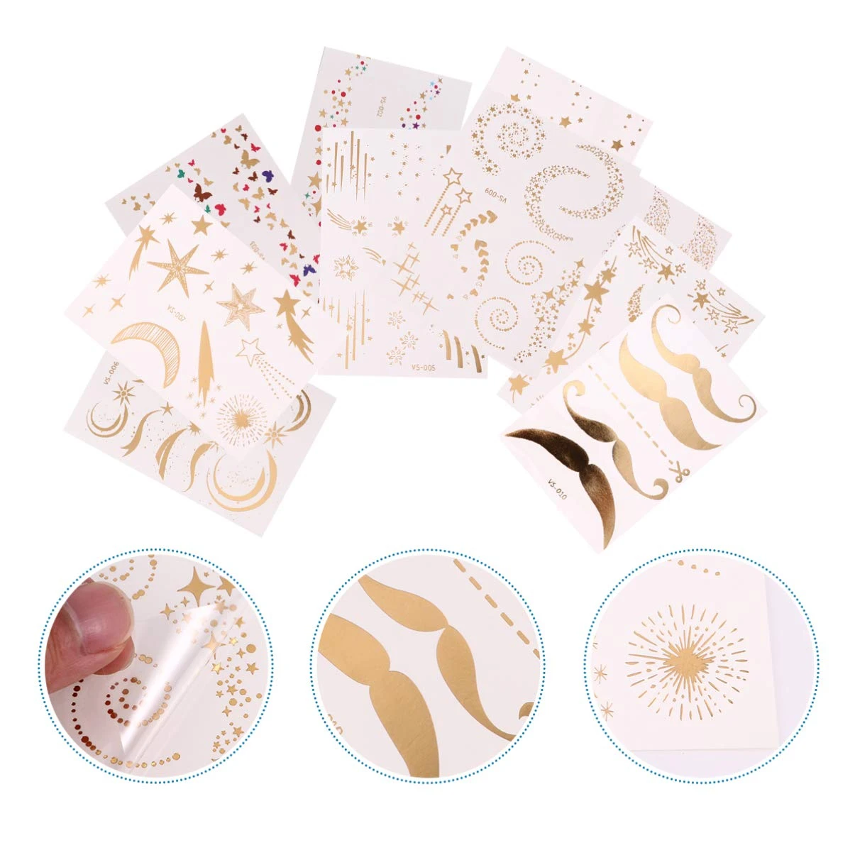 Lurrose 10pcs Halloween Face Temporary Tattoo Sticker Gold Metallic Temporary Transfer Tattoo Freckle Sticker Waterproof For Halloween Christmas Stage Masquerade (Mixed Pattern) 7 Lurrose 10pcs Halloween Face Temporary Tattoo Sticker Gold Metallic Temporary Transfer Tattoo Freckle Sticker Waterproof For Halloween Christmas Stage Masquerade (Mixed Pattern) - Image 5