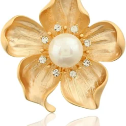 Yellow Flower White Pearl Brooch Gold Autumn Flower Pins Autumn Fall Flower Broach For Mother Wife GF Wedding Bridal Bouquet Party Charm Flower Pin For Christmas Valentine's Day