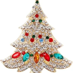 SCASTOE Vintage Colored Christmas Tree Rhinestone Brooch Pin Wedding Party Jewelry