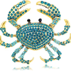 Rhinestone Crab Brooch Pin For Women Girls Gold Plated Fashion Crystal Marine Animal Brooches Lapel Pins Shiny Exaggerated Cute Holiday Vacation Christmas Jewelry Gift For Theme Party