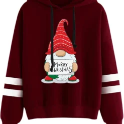GENERIC Christmas Hoodies For Women Funny Gnomes Graphic Sweaters Long Sleeve Crew Neck Oversized Shirts Holiday Xmas
