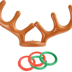 MeOkey Christmas Inflatable Reindeer Antler Ring Toss Game, 2 Reindeer Antler Hat With 8 Rings For Xmas Holiday Family Party Kids Adults Fun Games