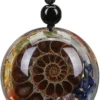 Jovivi 7 Chakra Gemstone Reki Healing Crystal Necklace Round Circle Shape Ammonite Fossil Resin Chip Stones Pendant Necklace For Women Men Tree Of Life Jewelry Christmas Gifts