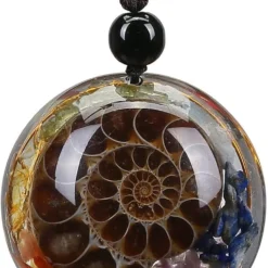 Jovivi 7 Chakra Gemstone Reki Healing Crystal Necklace Round Circle Shape Ammonite Fossil Resin Chip Stones Pendant Necklace For Women Men Tree Of Life Jewelry Christmas Gifts