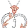 Vjoypro Rose Heart Initial Necklace Gifts For Women Girls, Letter Pendant Necklaces For Women Jewelry Anniversary Birthday Gifts Christmas Valentines Day Gifts For Her Wife Girlfriend Teen Girls