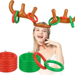 DS. DISTINCTIVE STYLE Inflatable Reindeer Antler Christmas Party Game Hat Antler Ring Toss Game For Xmas Holiday Party Supplies Favors (2 Antlers 12 Rings)