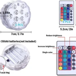 Hitopin Submersible LED Lights, 4PCS Waterproof Underwater Remote Controlled Battery Operated Wireless, Multicolor Submersible Led Lights For Christmas, Pond, Party, Wedding, Vase Base Decorations 19 Hitopin Submersible LED Lights, 4PCS Waterproof Underwater Remote Controlled Battery Operated Wireless, Multicolor Submersible Led Lights For Christmas, Pond, Party, Wedding, Vase Base Decorations -Xmas Mart Sales 61VHIbj8smL. AC SL1024
