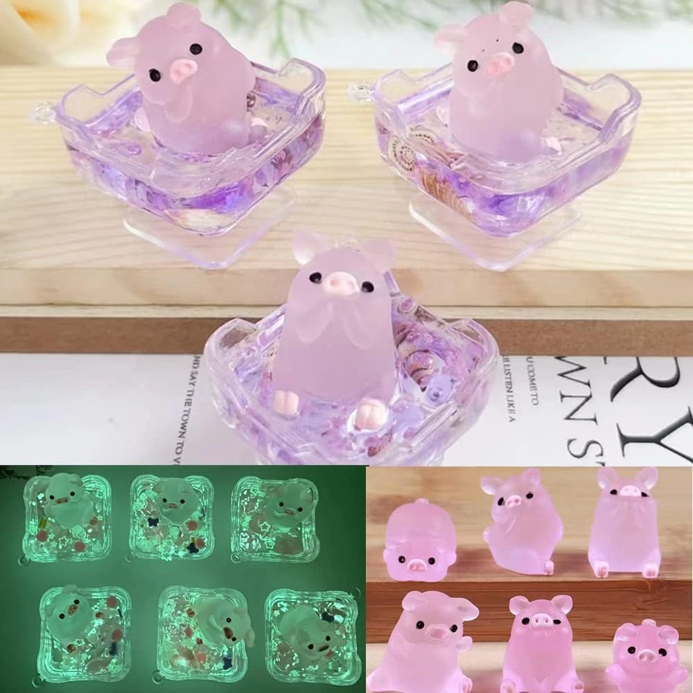 HYG 30 Pieces Of Mini Resin Luminous Rabbit Mini Portrait Mini Fairy Garden Landscape Aquarium Decoration Potted Plant Decoration DIY Christmas Birthday Party Slime Amulet. (Luminous Pig) 6 HYG 30 Pieces Of Mini Resin Luminous Rabbit Mini Portrait Mini Fairy Garden Landscape Aquarium Decoration Potted Plant Decoration DIY Christmas Birthday Party Slime Amulet. (Luminous Pig) - Image 4