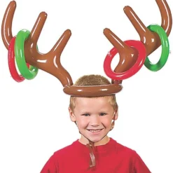 Christmas Holiday Party Toy, Giveme5 Inflatable Reindeer Antler Hat Ring Toss Game