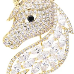 Rhinestone Unicorn Brooch For Women Girls Unisex Fashion Dainty Crystal CZ Golden Cute Animal Horse Brooch Lapel Pin Dress Suit Accessories Christmas Birthday Mother's Day Jewelry Gift