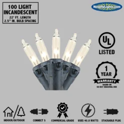Novelty Lights Clear Incandescent Christmas String Lights - UL Listed Indoor/Outdoor Light Set W/ 100 Mini Bulbs For Christmas Tree, Patio, Wedding Decor, And More - (Black Wire, 22' Long) -Xmas Mart Sales 61XpAP4SgoL. AC SL1000
