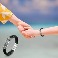 HNLUGF Leather Bracelet For Men Boy, Braided Leather Bracelets With Stainless Steel Magnetic Closure Black Bangle Wristband Christmas Back To School Graduation Birthday Gifts For Son -Xmas Mart Sales 61a2XMqo uL. AC UL1500