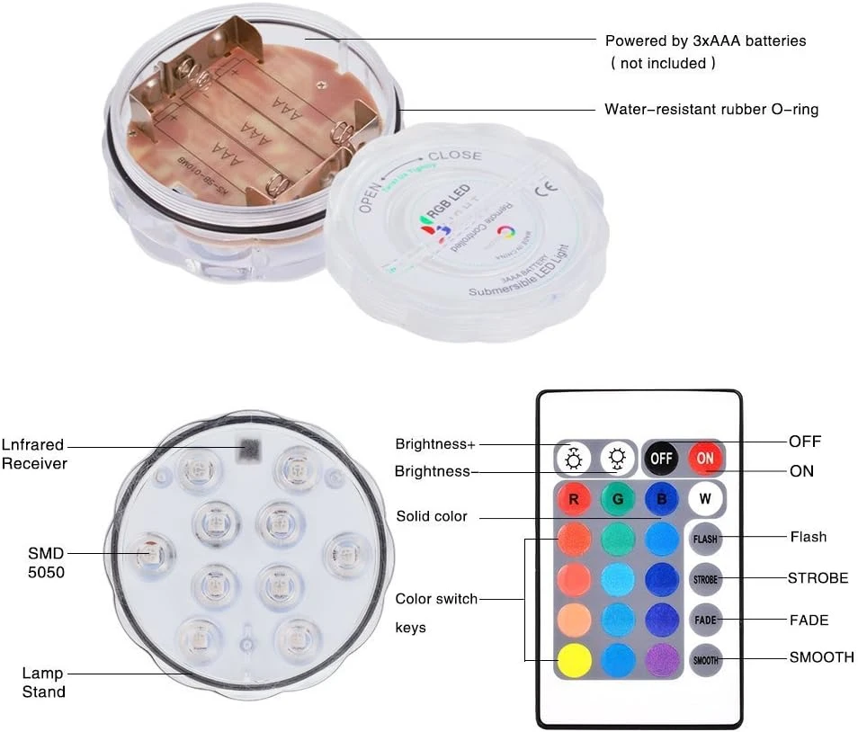 Submersible LED Lights Waterproof Underwater Lights 2.8inch Battery Powered Remote Controlled Color Changing Tea Lights Small LED Lights For Party Pond Pool Wedding Halloween Christmas (2 Pack) 5 Submersible LED Lights Waterproof Underwater Lights 2.8inch Battery Powered Remote Controlled Color Changing Tea Lights Small LED Lights For Party Pond Pool Wedding Halloween Christmas (2 Pack) - Image 3