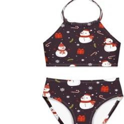 Girls Swimsuit Christmas Snowman Two Pieces Bikini Set