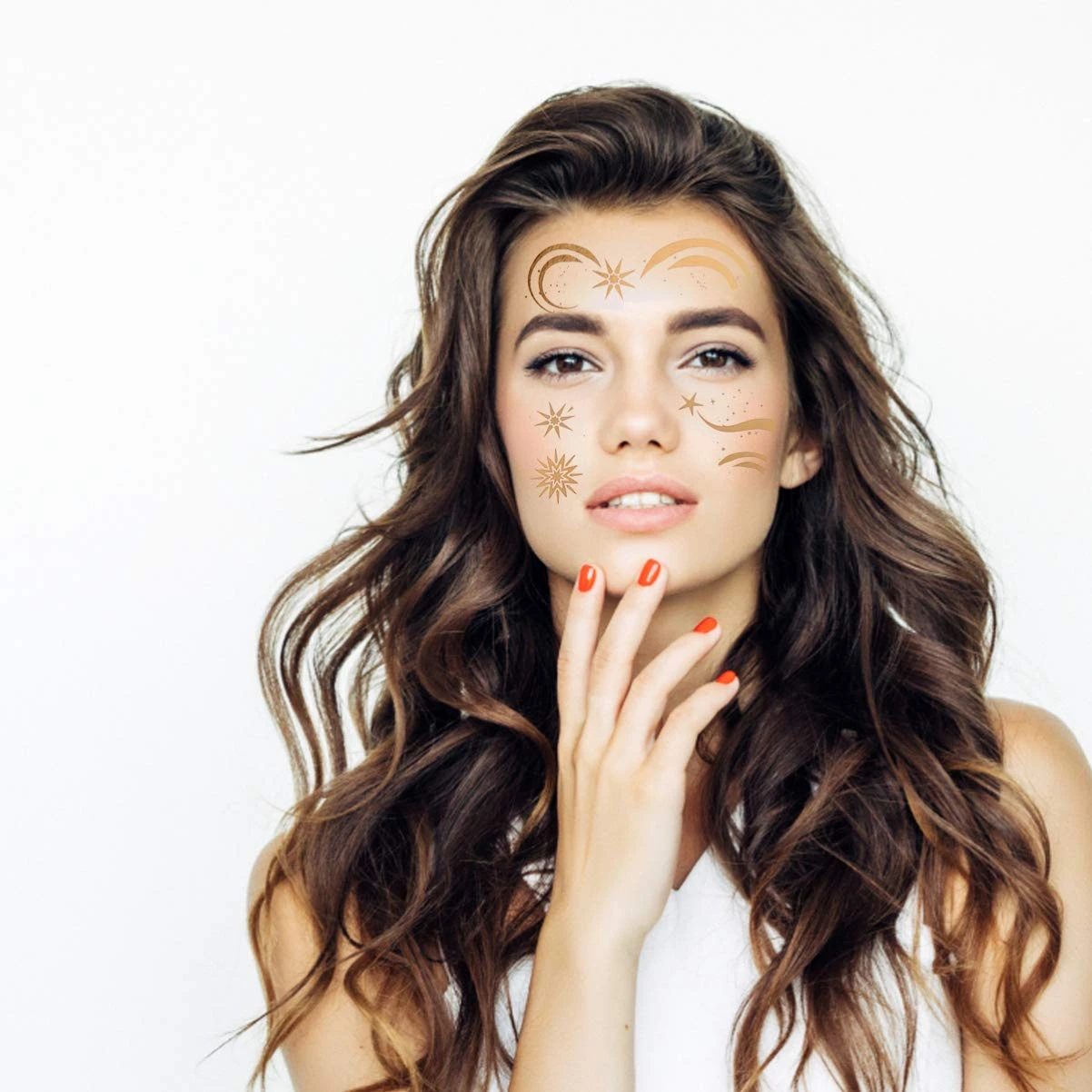 Lurrose 10pcs Halloween Face Temporary Tattoo Sticker Gold Metallic Temporary Transfer Tattoo Freckle Sticker Waterproof For Halloween Christmas Stage Masquerade (Mixed Pattern) 4 Lurrose 10pcs Halloween Face Temporary Tattoo Sticker Gold Metallic Temporary Transfer Tattoo Freckle Sticker Waterproof For Halloween Christmas Stage Masquerade (Mixed Pattern) - Image 2