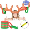 2 Set Inflatable Reindeer Antler Game, (2 Inflatable Antler, 12 Rings Reindeer Ring Toss) Inflatable Reindeer Antler Hat With Rings, Family Christmas Party Games