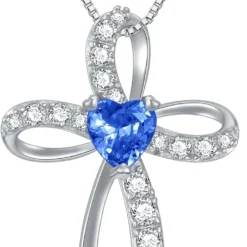 Sterling Silver Cross Necklace For Women Birthstone/Opal/Turquoise/Moonstone/Simulated Diamond/Moss Agate/Freshwater Pearl Necklace Jewelry - Birthday Gift Christmas Gift