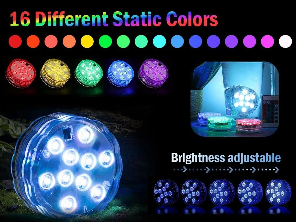 Hitopin Submersible LED Lights, 4PCS Waterproof Underwater Remote Controlled Battery Operated Wireless, Multicolor Submersible Led Lights For Christmas, Pond, Party, Wedding, Vase Base Decorations 4 Hitopin Submersible LED Lights, 4PCS Waterproof Underwater Remote Controlled Battery Operated Wireless, Multicolor Submersible Led Lights For Christmas, Pond, Party, Wedding, Vase Base Decorations - Image 2