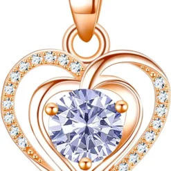 RIVIKO Heart Birthstone Pendant Necklace For Women 925 Sterling Silver Zirconia Necklaces Christmas Valentine's Mothers Day Jewelry Gifts For Girls Mother Wife