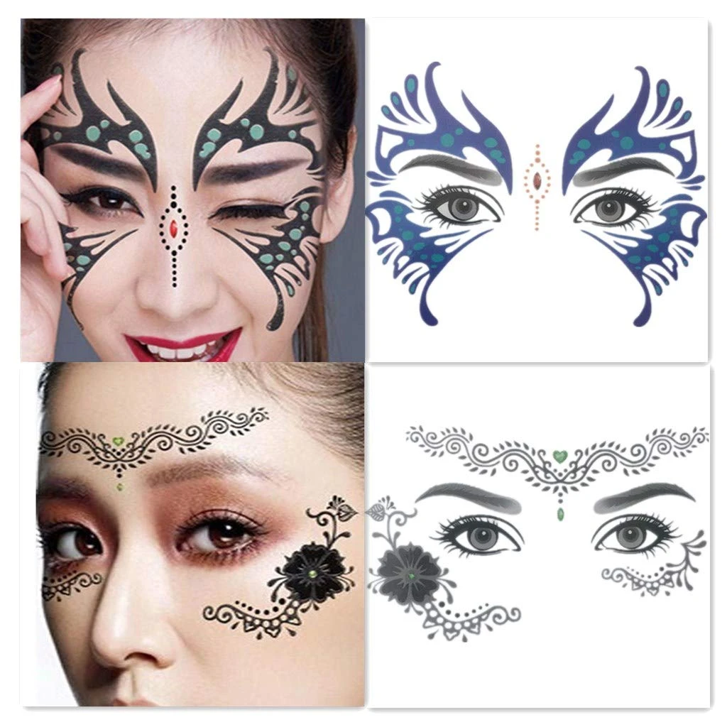 8 Pack Face Temporary Tattoo Waterproof Makeup Tattoo Stickers On Face Eye Forehead Body For Halloween Christmas Stage Masquerade Party 4 8 Pack Face Temporary Tattoo Waterproof Makeup Tattoo Stickers On Face Eye Forehead Body For Halloween Christmas Stage Masquerade Party - Image 2