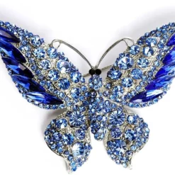 Rhinestone Butterfly Brooch Pin For Women Girls Fashion Exquisite Big Blue Crystal Empress Monarch Winged Brooches Lapel Pins Elegant Dress Accessories Wedding Christmas Birthday Jewelry Gift