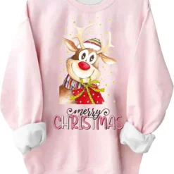 Blczomt Oversized Sweatshirt For Women Christmas Crewneck Cute Graphic Sweater Xmas Long Sleeve Reindeer Fall Outfits 2023