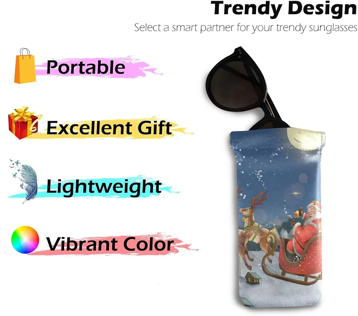 Glasses Pouch Eyeglasses Case - Santa Claus Merry Christmas Squeeze Top Sunglasses Pouch Portable Anti-Scratch Eyeglasses Bag For Women Men 6 Glasses Pouch Eyeglasses Case - Santa Claus Merry Christmas Squeeze Top Sunglasses Pouch Portable Anti-Scratch Eyeglasses Bag For Women Men - Image 4