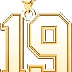 QeenseKc Men Boy Football Number Chain Necklace Jersey Number Pendant 18K Gold Plated Jewelry For Sport Fans Christmas Gift