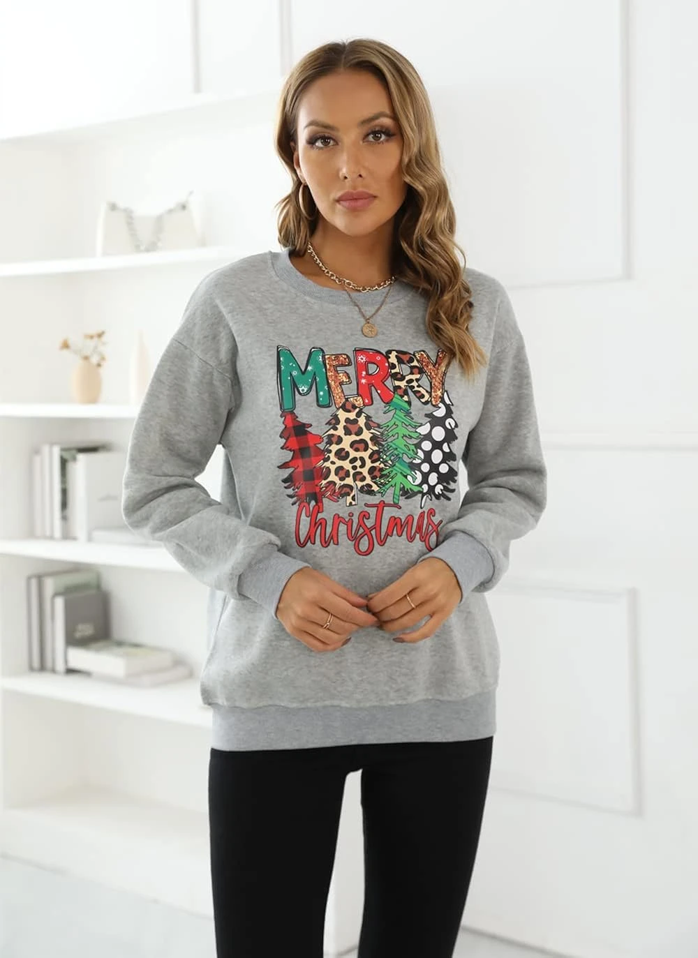 RETSUGO Womens Merry Christmas Sweatshirt Funny Christmas Tree Truck Graphic Pullover Casual Blouse Tops 7 RETSUGO Womens Merry Christmas Sweatshirt Funny Christmas Tree Truck Graphic Pullover Casual Blouse Tops - Image 5