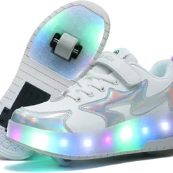 BFOEL Kids Roller Skates Light Up Shoes With Double Wheel Shoes LED USB Charging Roller Sneakers For Girls Boys Birthday Christmas Day Best Gift