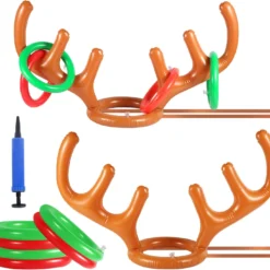 2pcs Inflatable Antlers, With 12pcs Inflatable Reindeer Ring For Toss And 1 Inflator Inflatable Reindeer Antler Game Funny Reindeer Antler Hat For Games, Christmas, Party