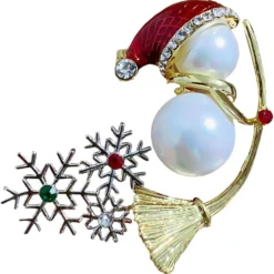 1pc Colorful Pearl And Rhinestone Snowman Brooch For Women Girls Christmas Birthday Jewelry Gift Accessories