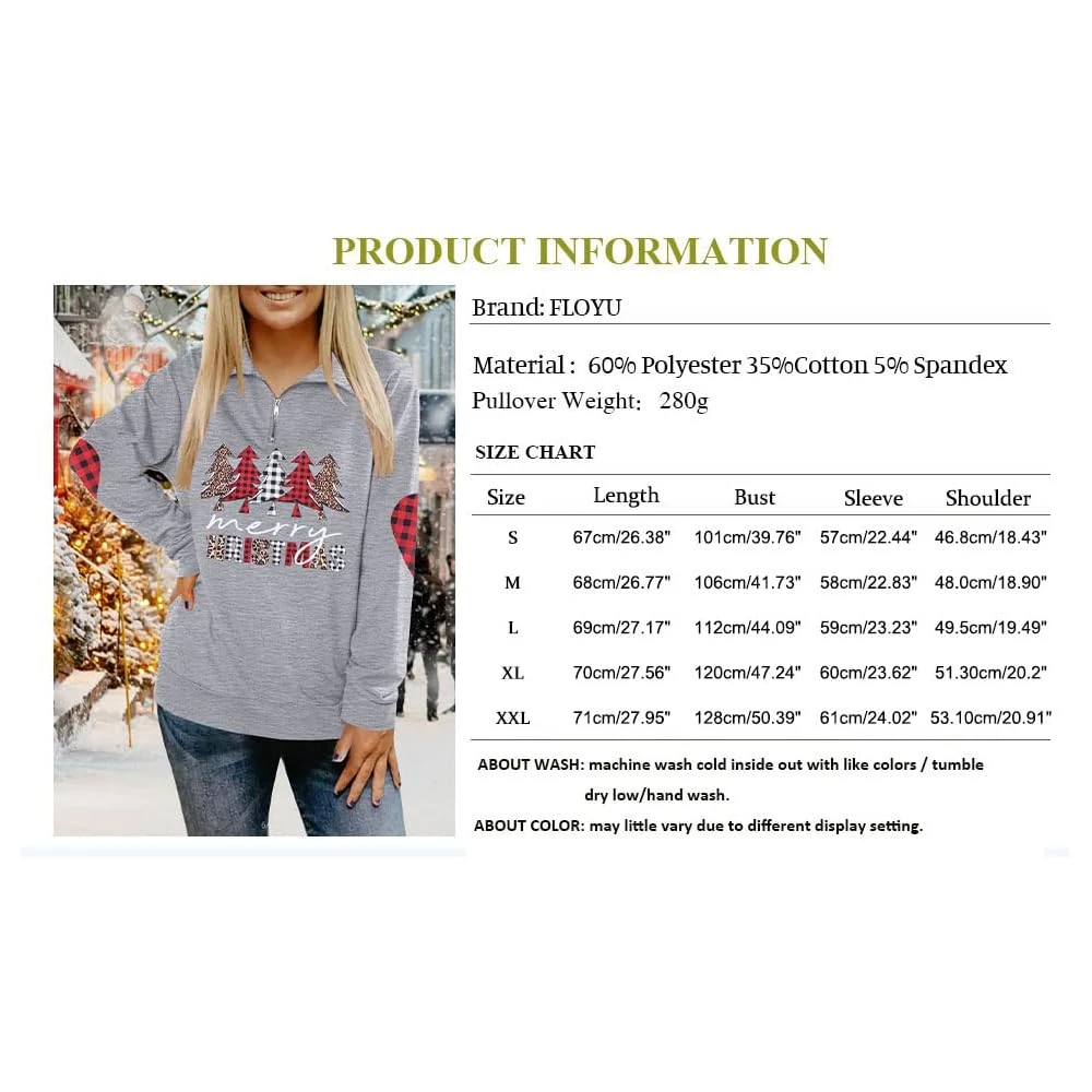 FLOYU Women Christmas Long Sleeve Sweatshirts Quarter Zipper Lapel Casual Pullover Top Color Block Sweatshirts 7 FLOYU Women Christmas Long Sleeve Sweatshirts Quarter Zipper Lapel Casual Pullover Top Color Block Sweatshirts - Image 5