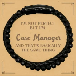 Sarcastic Case Manager Gifts, Coworker Case Manager Stone Leather Bracelets, Cheap Gifts For Case Manager Message Card Birthday Christmas Gifts I'm Not Perfect But I'm Case Manager And That's