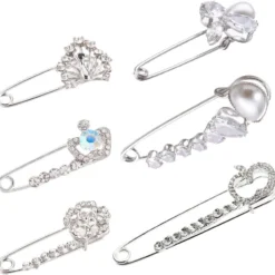 PH PandaHall 6pcs Brooch Pins Brooches Rhinestones Flower Heart Safety Pin Brooch Jewelry For Women Scarf Lapel Collar Sweater Hat Christmas Valentine's Gifts