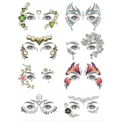 8 Pack Face Temporary Tattoo Waterproof Makeup Tattoo Stickers On Face Eye Forehead Body For Halloween Christmas Stage Masquerade Party