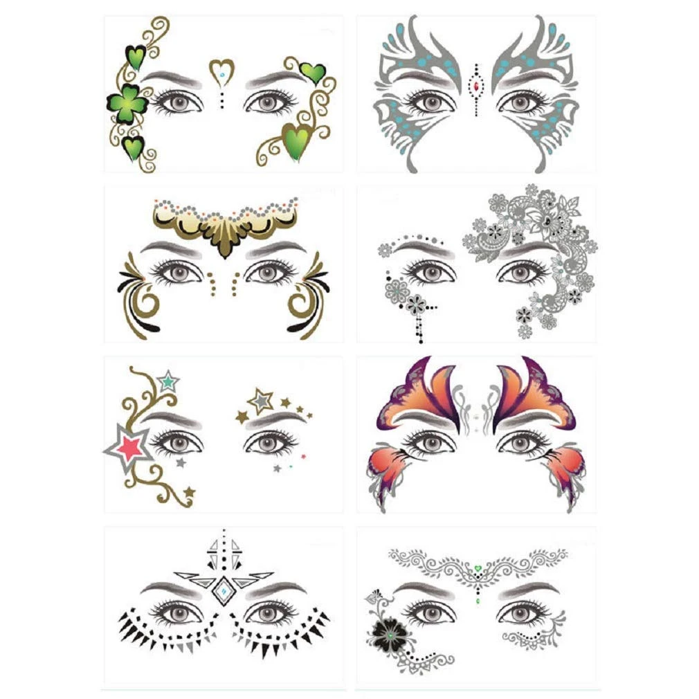 8 Pack Face Temporary Tattoo Waterproof Makeup Tattoo Stickers On Face Eye Forehead Body For Halloween Christmas Stage Masquerade Party 3 8 Pack Face Temporary Tattoo Waterproof Makeup Tattoo Stickers On Face Eye Forehead Body For Halloween Christmas Stage Masquerade Party
